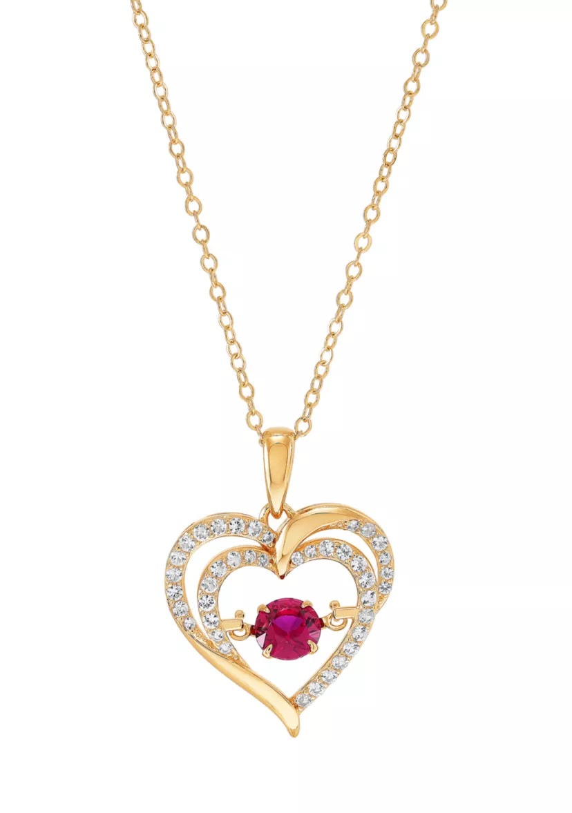 Lab Grown Ruby and White Sapphire Pendant Cable Chain Necklace in Gold Over Sterling Silver | Belk