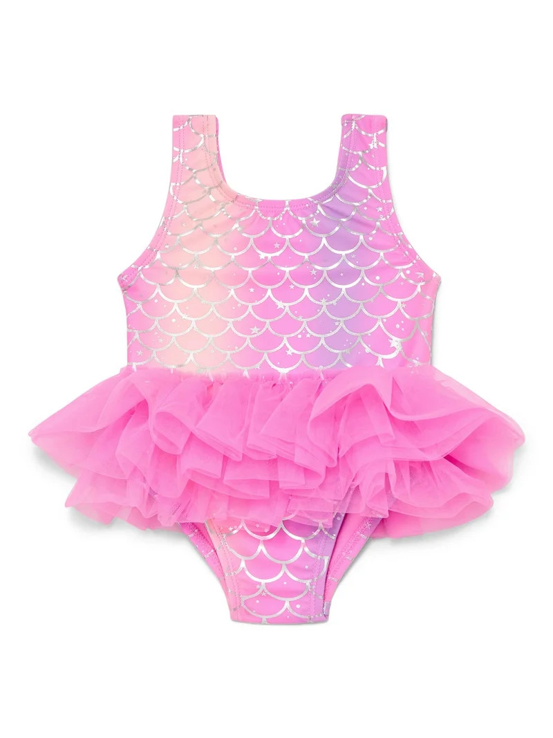 Wonder Nation Baby and Toddler Girl Mermaid Tutu One- Piece Swimsuit, Sizes 12M-5T | Walmart (US)