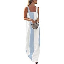 CHARTOU Women Summer Sleeveless Linen Dress Contrast Color Maxi Long Beach Vacation Tank Dress | Amazon (US)