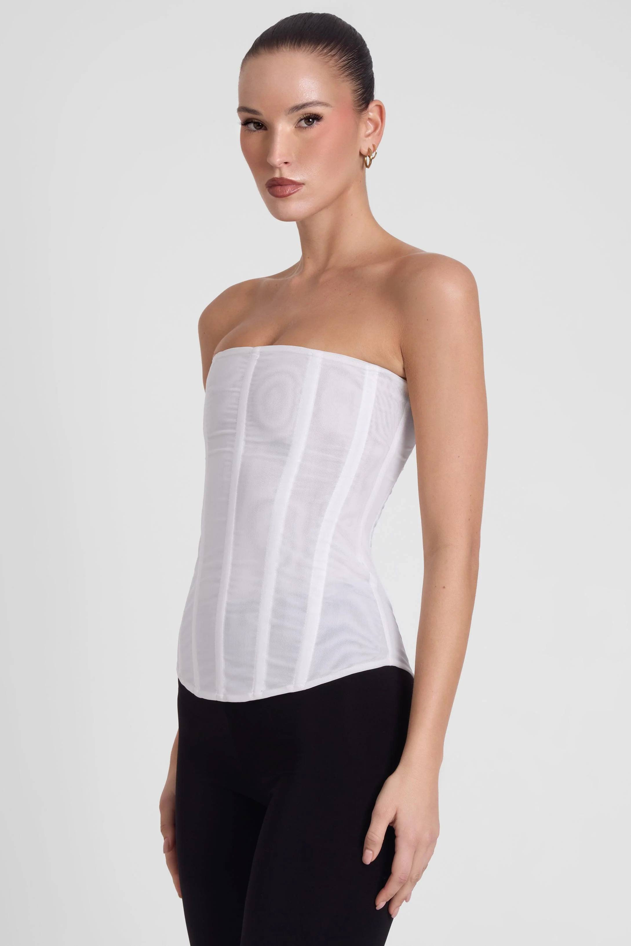 LEAU - Muse Mesh Corset Top in White | LEAU (US)