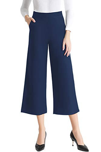 Tsful Wide Leg Pants for Women Trousers High Waisted Dress Pants Business Casual Summer Capris Stretch Pull On Work Slacks Navy Blue | Amazon (US)