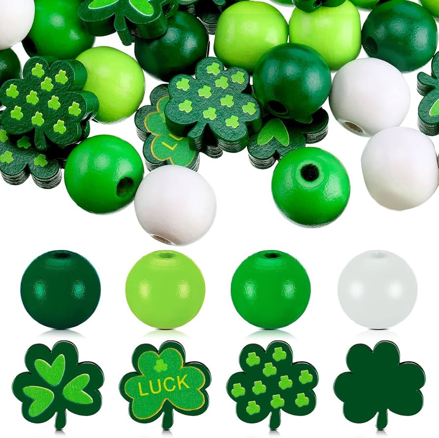 Blulu 160 Pieces St. Patrick's Day Wooden Beads - Green, White - Round - Craft Beads | Amazon (US)