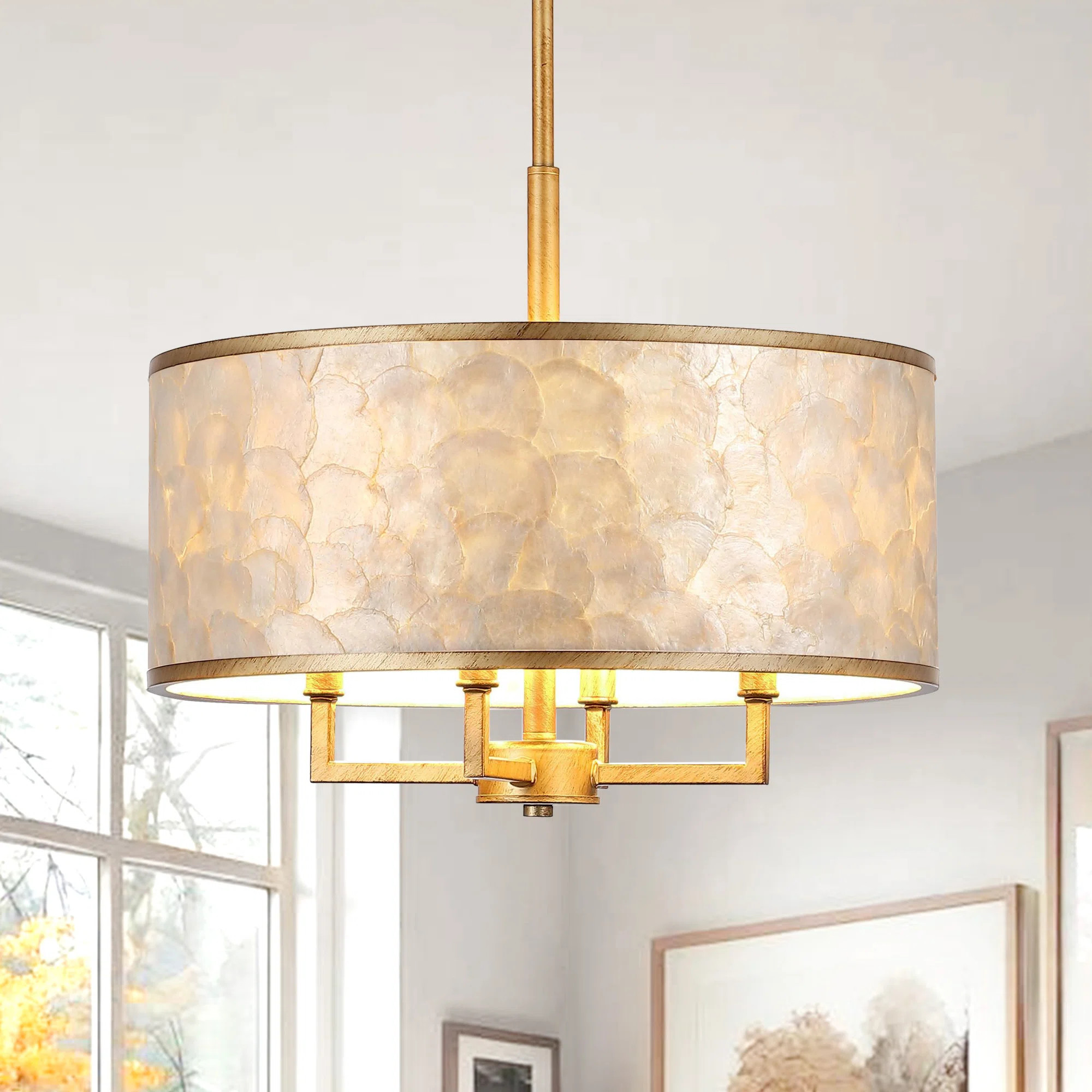 18-inch 4-Light Capiz Shell Drum Chandelier | Wayfair North America