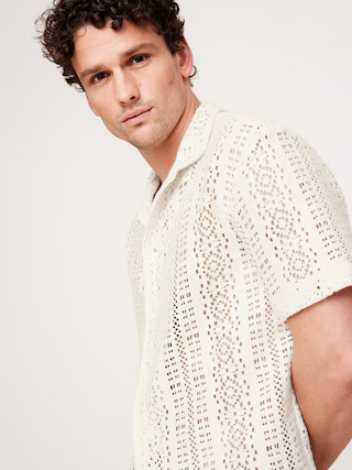 Relaxed-Fit Crochet Resort Shirt | Banana Republic (US)