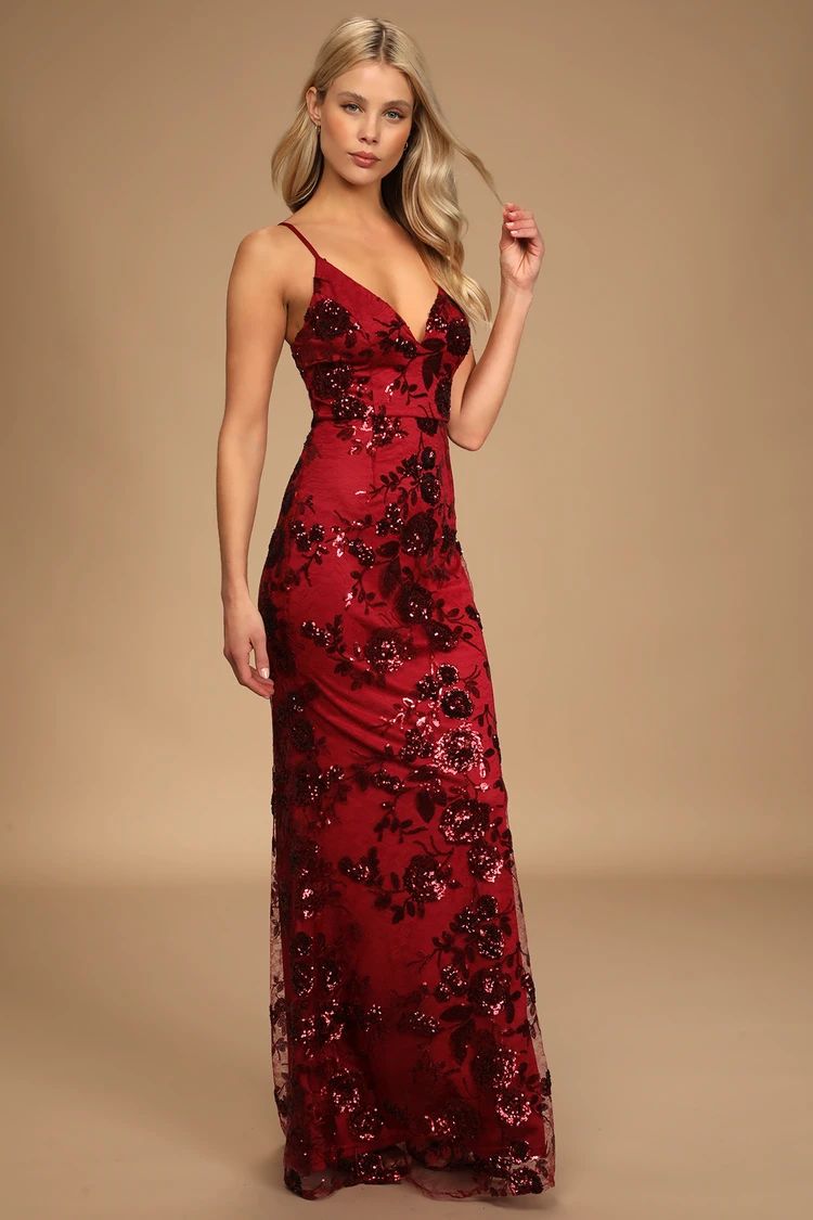 Shine Language Wine Red Sequin Mermaid Maxi Dress | Lulus (US)