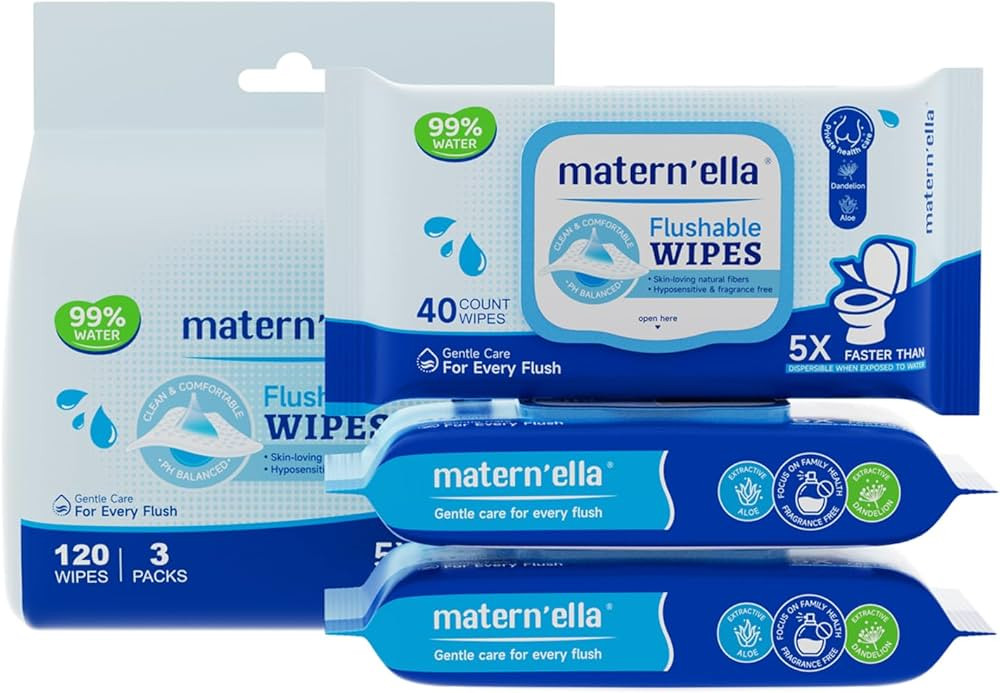 MATERN'ELLA Flushable Wipes, Unscented Adult Wet Wipes with Dandelion & Aloe Vera, Personal Clean... | Amazon (US)