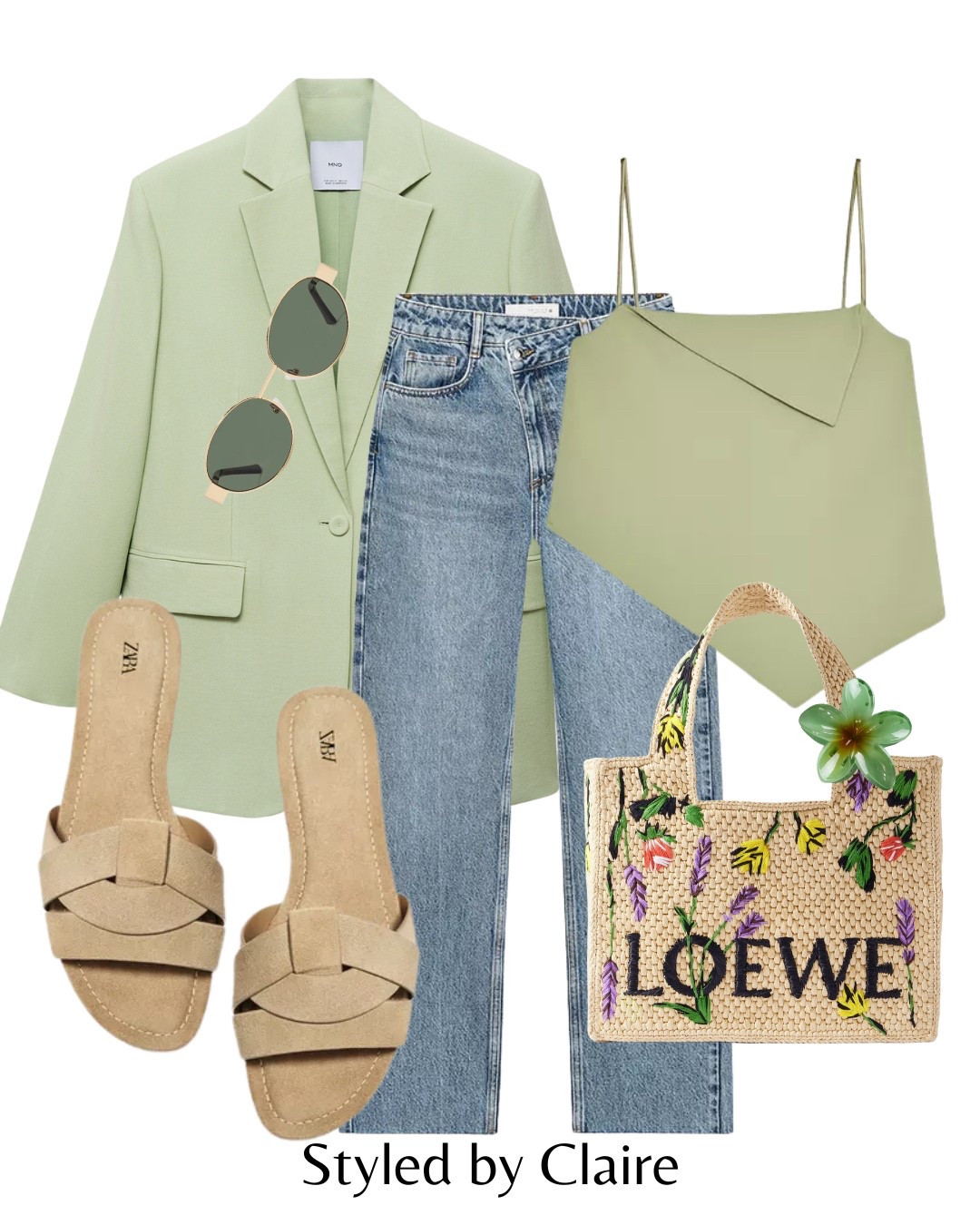 Pastel green for Spring🍋‍🟩
Tags: mango oversized blazer cross waist band jeans light blue wash crop top Loewe raffia bag suede Zara sandals slides flower claw hair clip Celine sunglasses fashion spring summer inspo outfit ideas chic women’s style holiday city break Barcelona Ibiza Italy Dubai brunch special occasionn

#LTKspring #LTKsummer #LTKstyletip
