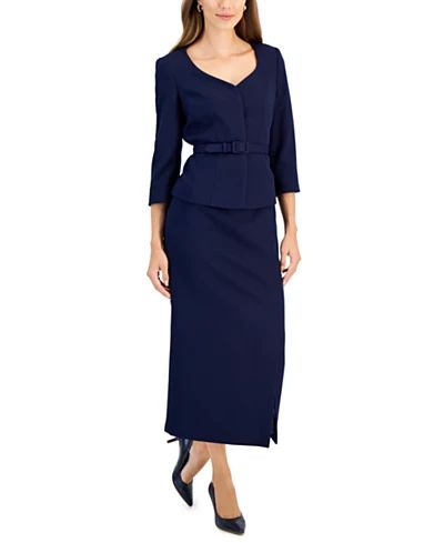 Women's Belted Jacket 3/4-Sleeve Skirt Suit | Macy's