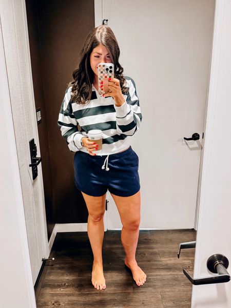 Midsize travel, vacation outfit
Wearing a medium in the polo sweatshirt and a medium, and the pull on sweat shorts

#LTKFindsUnder50 #LTKTravel #LTKMidsize