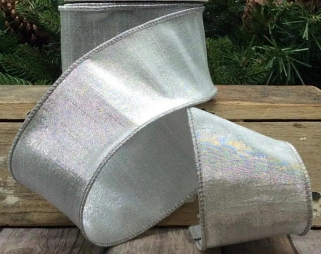 D Stevens, 10 Yards, 2.5 Inch Wired Ribbon, Silver Ribbon, Metallic Ribbon, Designer Ribbon, Holi... | Etsy (US)