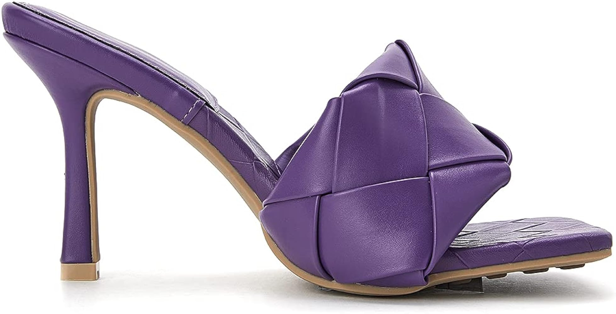 VETASTE Women's Square Open Toe Heeled Woven Leather Mule Sandals Stiletto Slip On Quilted High Heel | Amazon (US)