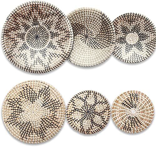 Sfcddtlg Set of 6 Handmade Hanging Wall Basket Decor-Mandala Style Round Seagrass Woven Baskets Wall | Amazon (US)