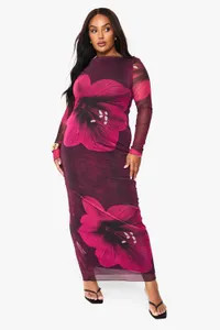 Plus Floral Mesh Maxi Dress | boohoo (US & Canada)