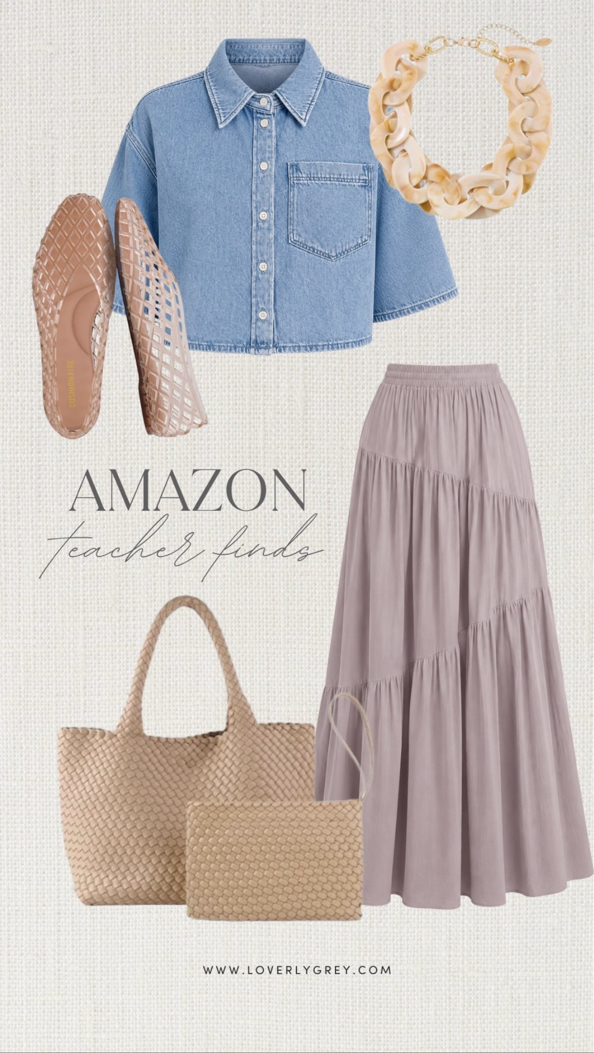 Teachers, this is such a cute back-to-school look! The denim with this flowy maxi skirt is so good, and I love all of the neutral accessories paired with it.

Loverly Grey, Amazon, teacher outfits, back to school, Amazon fashion finds

#LTKdayinmylife #LTKgrwm #LTKootd