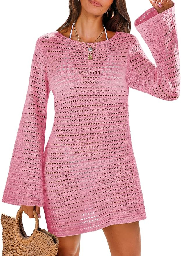 Caracilia Women's Crochet Cover Ups for Swimwear Swimsuit Coverup Bathing Suit Beach Dress 2024 S... | Amazon (US)