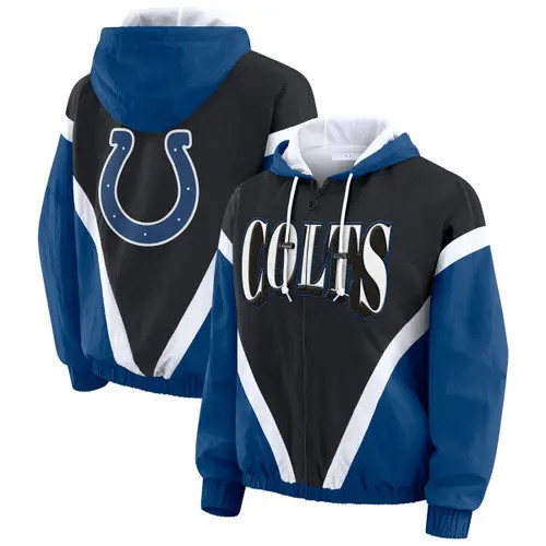 Women's WEAR by Erin Andrews Black/Royal Indianapolis Colts Plus Size Retro Crinkle Full-Zip Hoodie Windbreaker Jacket at Nordstrom, Size 4X | Nordstrom