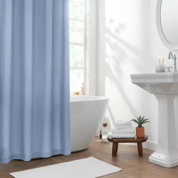 Gap Home Solid Textured Organic Cotton Shower Curtain Blue 72"x72" | Walmart (US)
