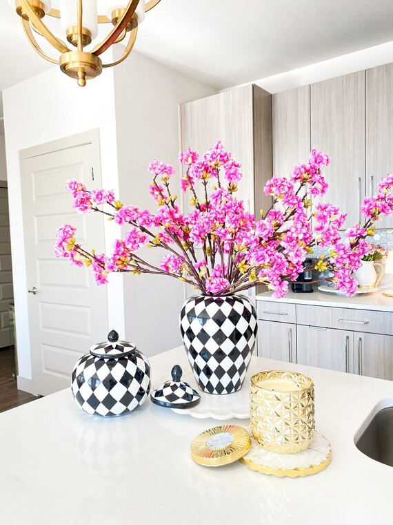Checkered Jars Ceramic Checkered Vase Black and White | Etsy | Etsy (US)