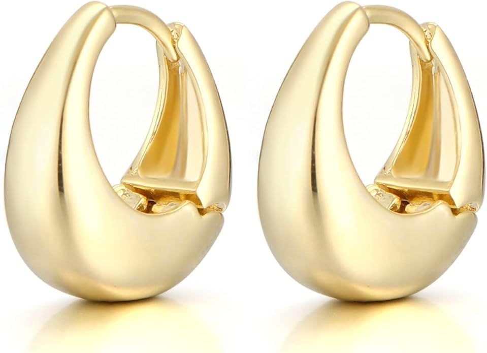 Chunky Gold Hoop Earrings for Women Girls Textured Open Thick Huggie Earrings | Amazon (US)