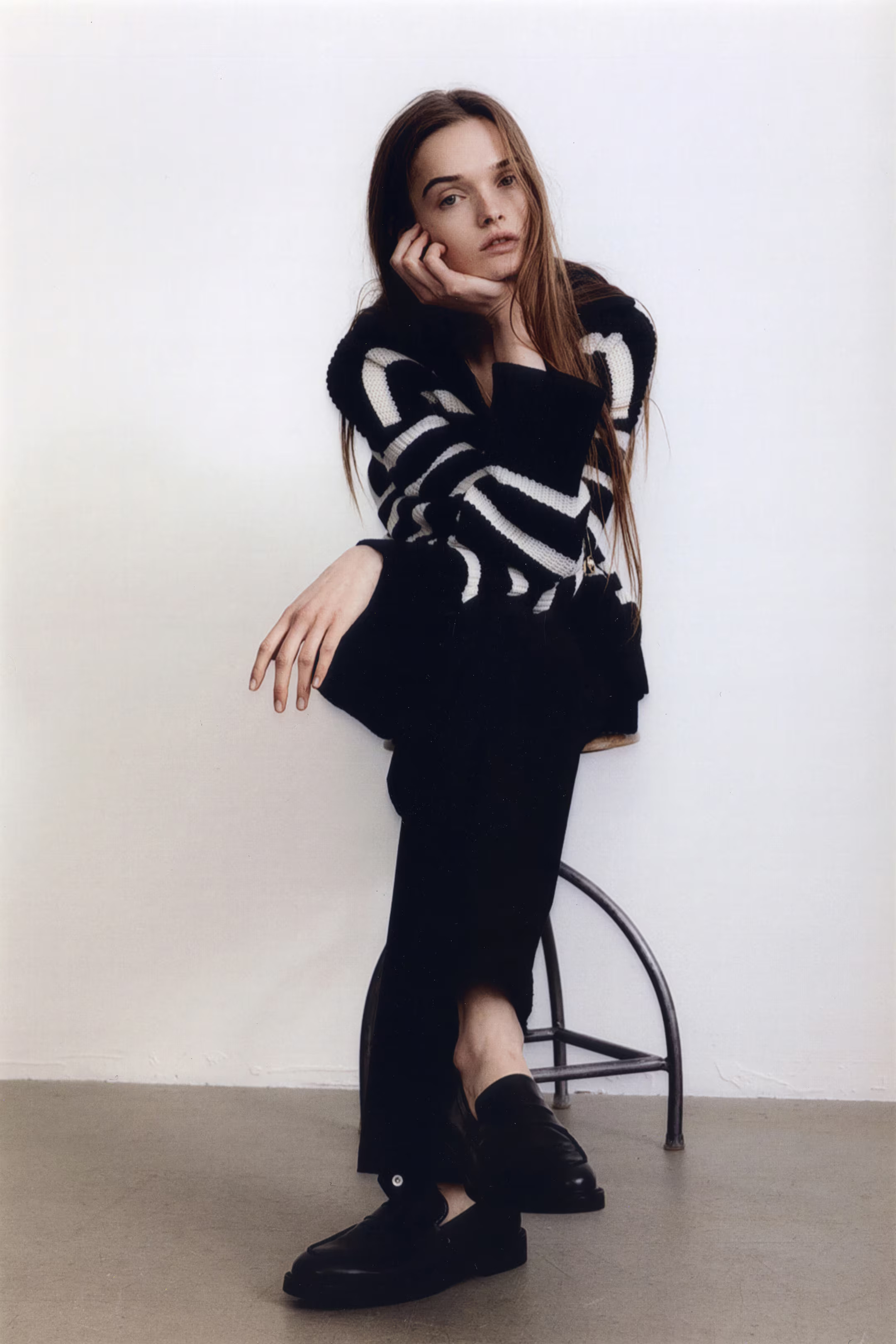 Rib-knit polo jumper - Black/White striped - Ladies | H&M GB | H&M (UK, MY, IN, SG, PH, TW, HK)