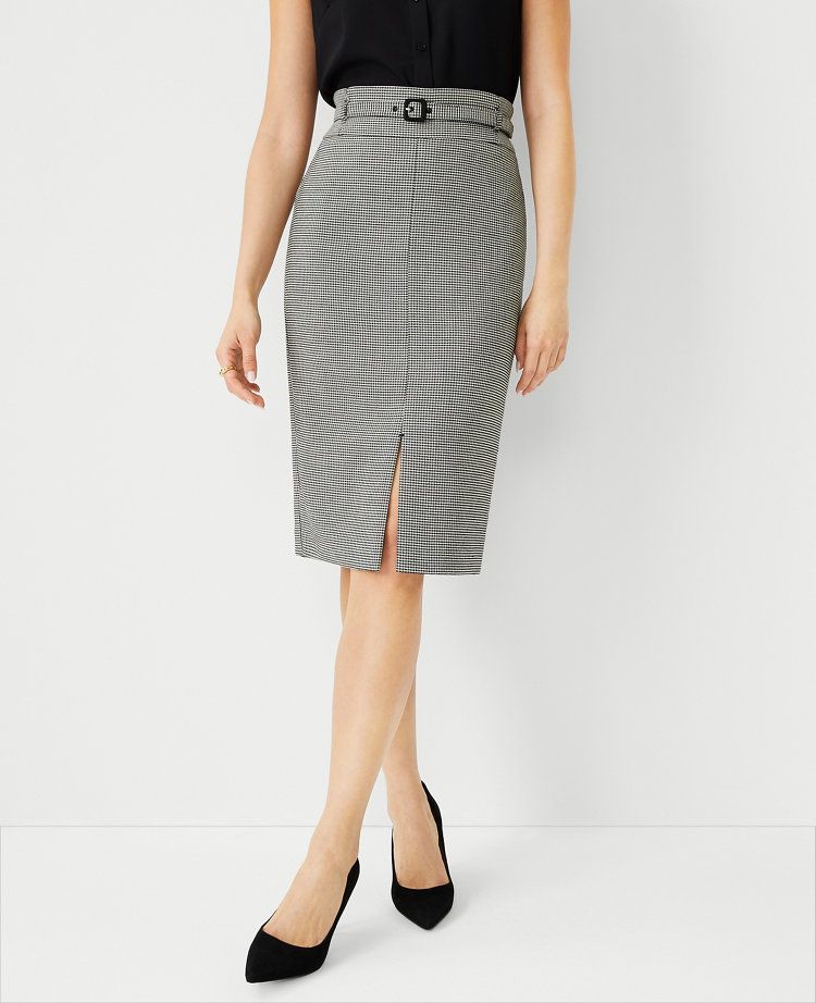Houndstooth Belted Pencil Skirt | Ann Taylor (US)