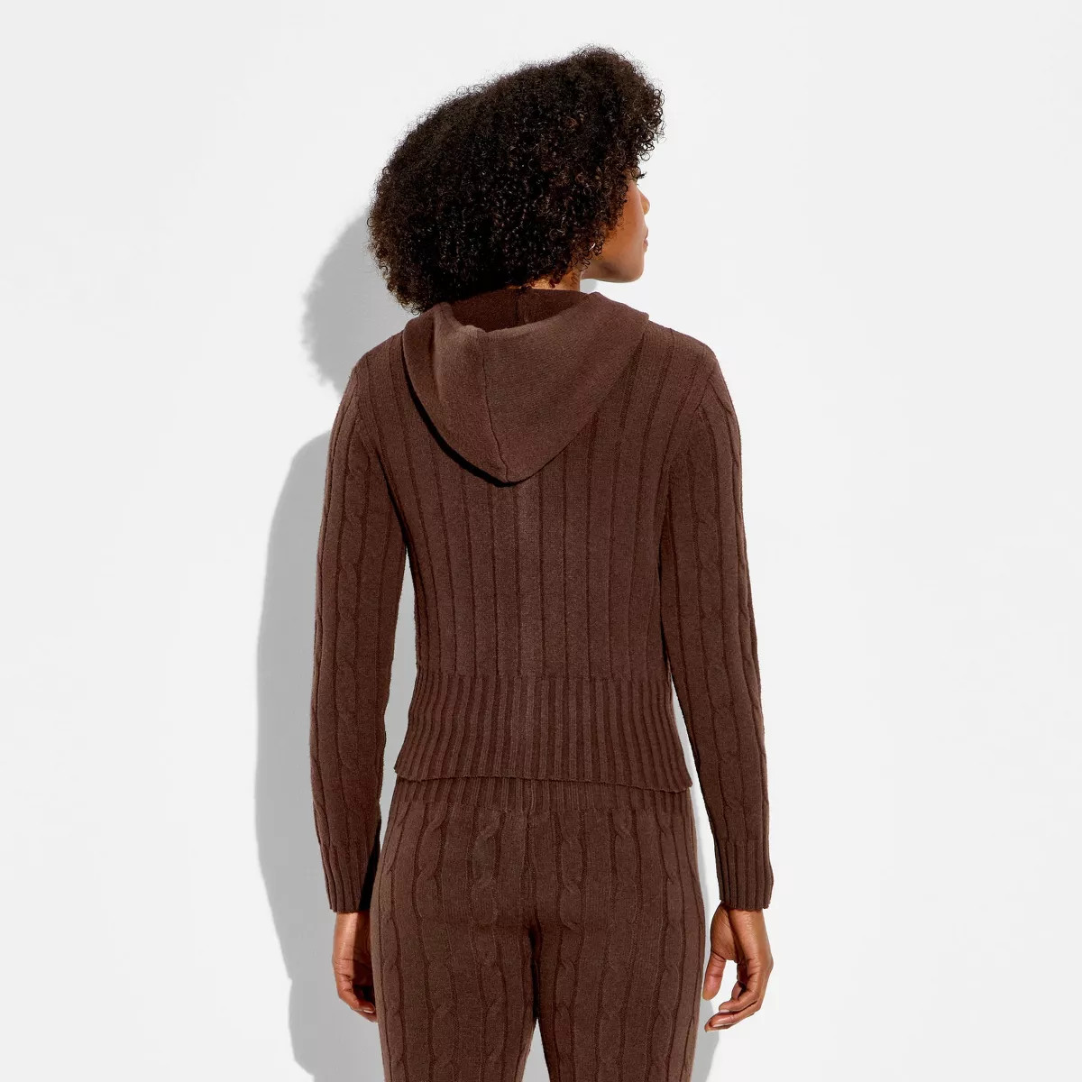 Women's Cable Zip Hooded Cardigan - Wild Fable™ Brown M | Target