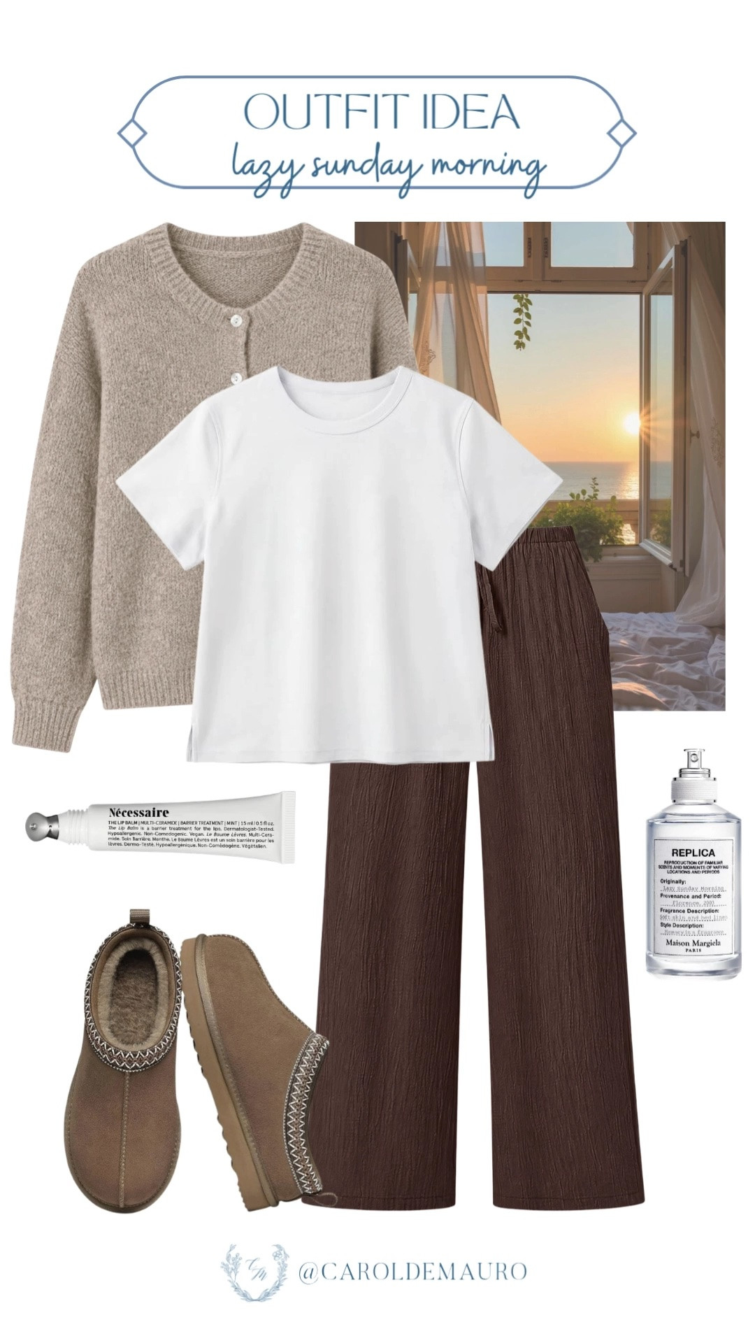 lazy sunday morning, outfit idea, elevated basics, cozy casual, neutral look, weekend look, oatmeal cardigan, basic white tee, chocolate trousers, comfy mules, maison margiela, replica, amazon fashion

#LTKootd #LTKPetite #LTKU