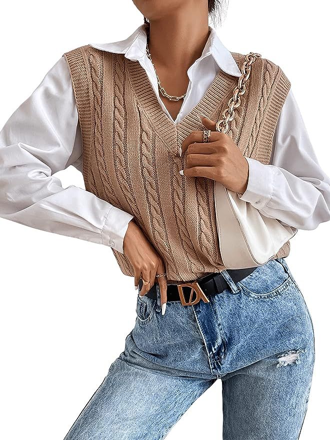 SweatyRocks Women's V Neck Knit Sweater Vest Sleeveless Pullover Tank Top | Amazon (US)