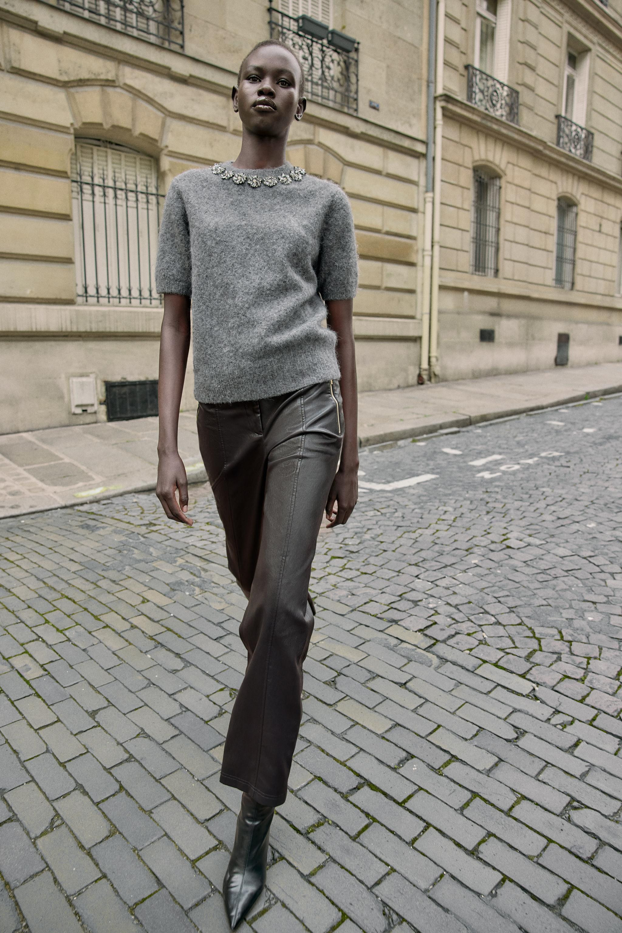 SHORT SLEEVE JEWEL BEAD KNIT JUMPER | Zara US