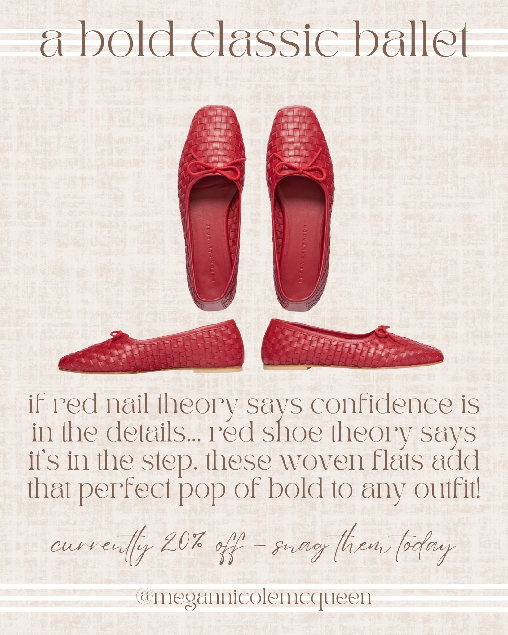 classic. bold. timeless. these woven red ballet flats are the statement shoe you’ll wear on repeat this season — and they’re currently 20% off 🫶🏼

freda salvadore, red flats, woven ballet flats, classic fall style, timeless outfit ideas, statement shoes, fall fashion finds, sale alert, red shoe outfit, elevated basics, everyday fall style

#LTKShoeCrush #LTKSaleAlert #LTKSeasonal