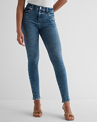 High Waisted Medium Wash Seam Flexx Skinny Jeans | Express