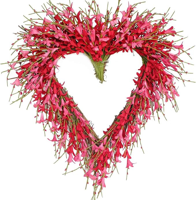 Bibelot Heart Shaped Valentine's Day Wreath Pink Forsythia Flower Wreath Mother's Day Wreath Wall... | Amazon (US)