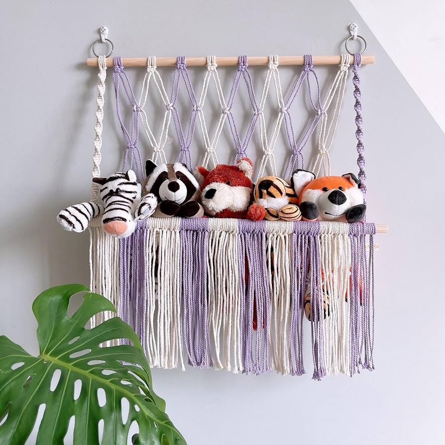 Macrame Stuffed Animal Toy Hammock, Boho Stuffed Animal Wall Hanging Rope Net, Wall Toy Storage R... | Amazon (US)