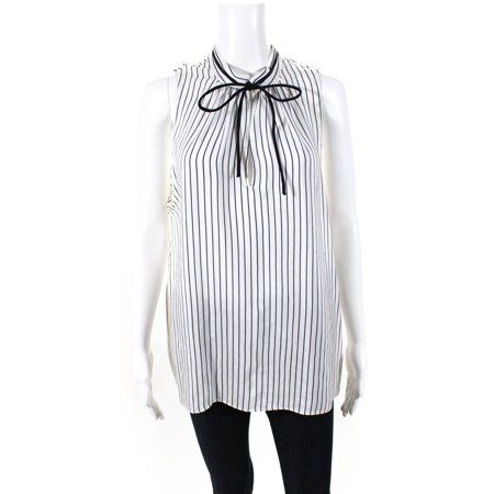 Pre-owned|Derek Lam Womens Sleeveless V Neck Tie Striped Blouse White Black Size 14 | Walmart (US)