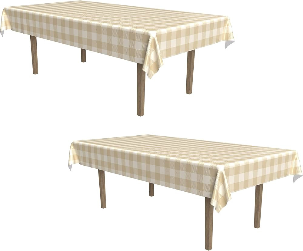 Plastic Rectangular Plaid Tablecovers, Beige/Cream Pack of 2 | Amazon (US)