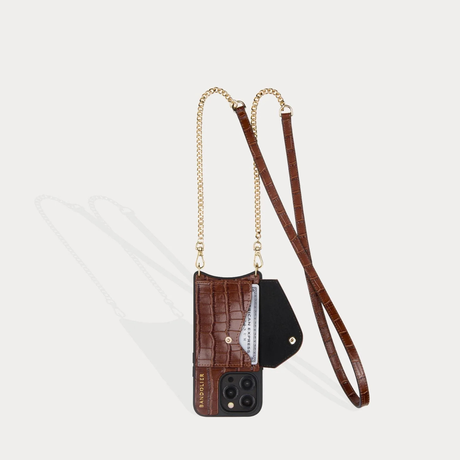 Vivian Side Slot Crossbody Bandolier - Brown Croc/Gold | Bandolier