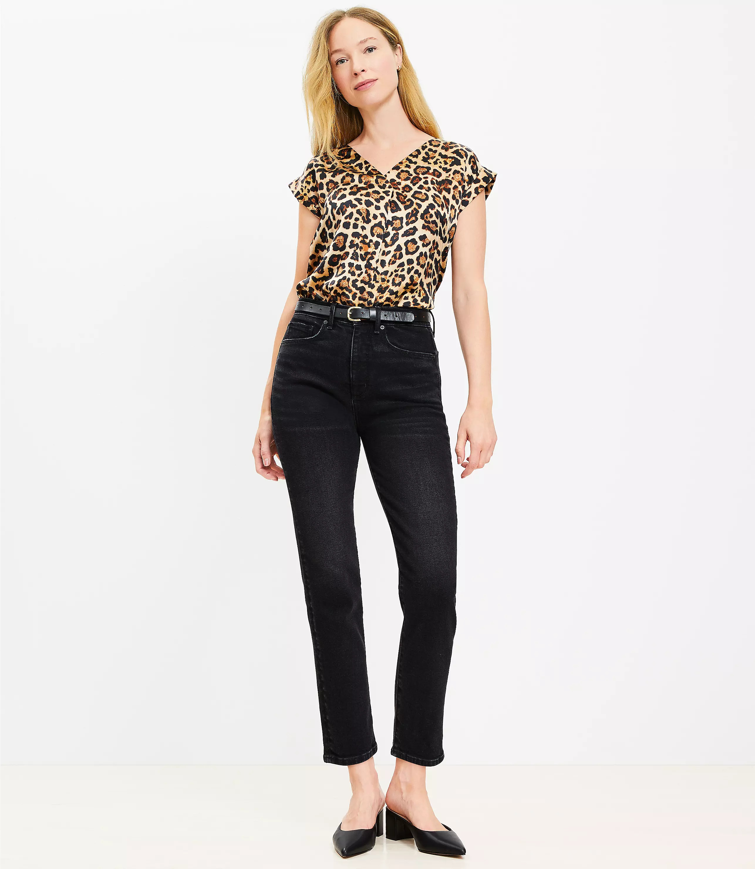 High Rise Slim Jeans in Washed Black | LOFT