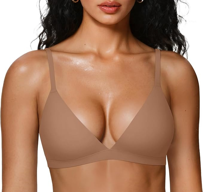 OEAK Womens Comfortable Triangle Bras No Underwire Sexy Plunge Unlined Bralette Pull On Bra Seaml... | Amazon (US)