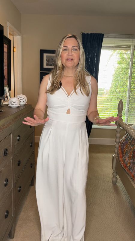 A white jumpsuit is the perfect piece to add to your capsule wardrobe for spring & summer. It’s also part linen which is even better!  The cut outs & cute straps & summer fun detail, but it doesn’t show you much skin. While white just screams summer, it comes in 18 other colors in sizes S-XL. I’m wearing small which fits perfectly. At 5’ the length is great for heels. 
.
.
Chic style, summer & spring looks, backyard entertaining, poolside looks, resort wear, bridal shower, baby shower, white outfits, classic style, 2024 spring fashion, spring capsule wardrobe, 2024 clothing trends for women, grown women outfits, spring 2024 fashion, spring outfits 2024 trends, spring outfits 2024 trends women over 40, spring outfits 2024 trends women over 50, white pants, brunch outfit, summer outfits, summer outfit inspo





#LTKunder50 #LTKunder100 #LTKtravel #LTKOver40 #LTKSeasonal #LTKParties #LTKbeauty #LTKstyletip #LTKVideo