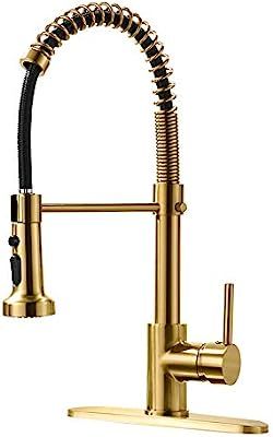 AIMADI Gold Kitchen Faucet with Pull Down Sprayer,Commercial Single Handle Brushed Gold Kitchen S... | Amazon (US)