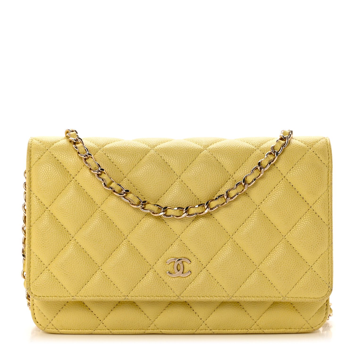 Caviar Quilted Wallet on Chain WOC Light Yellow | FASHIONPHILE (US)