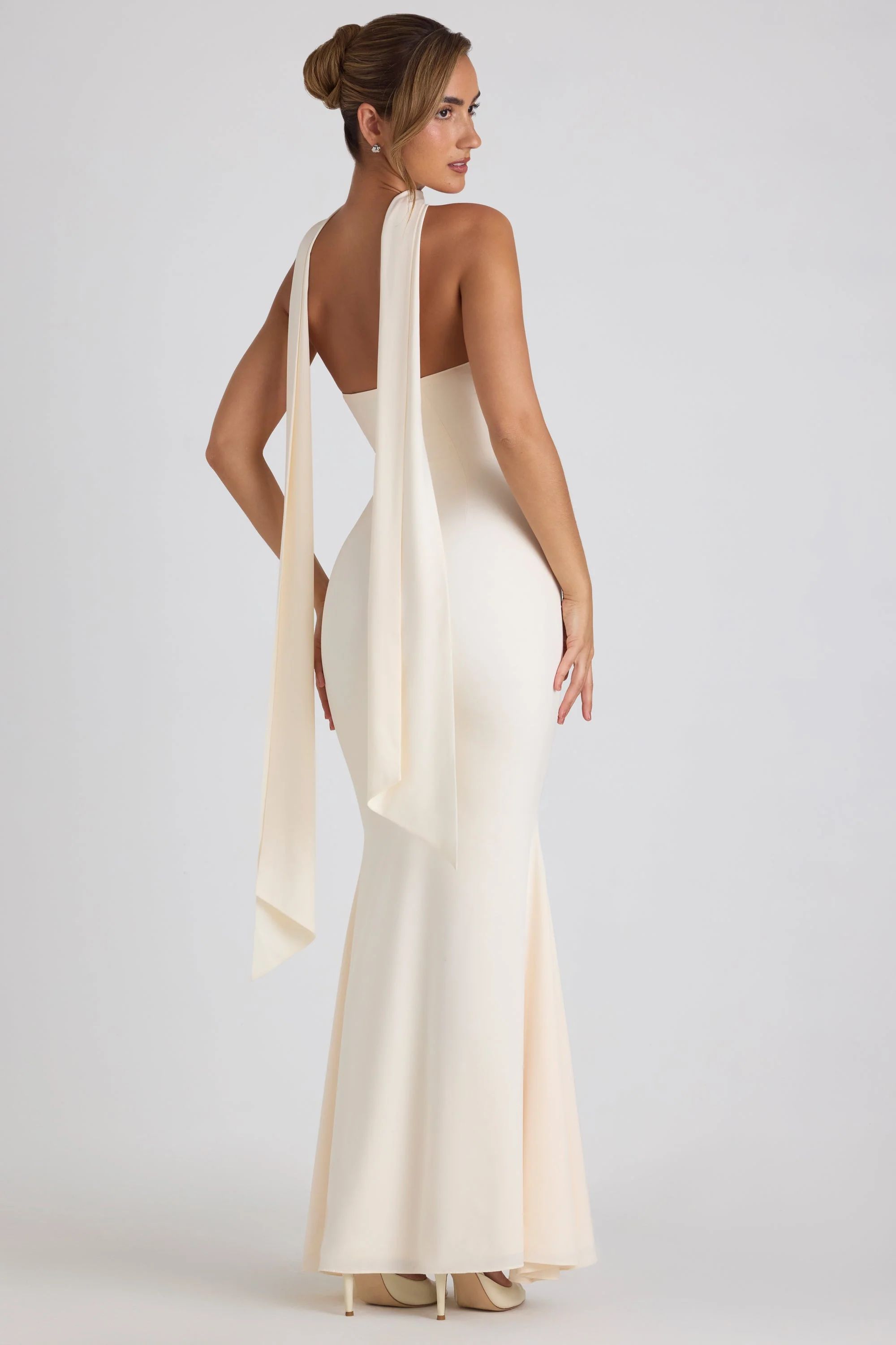 Scarf-Detail Strapless Gown in Ivory | Oh Polly