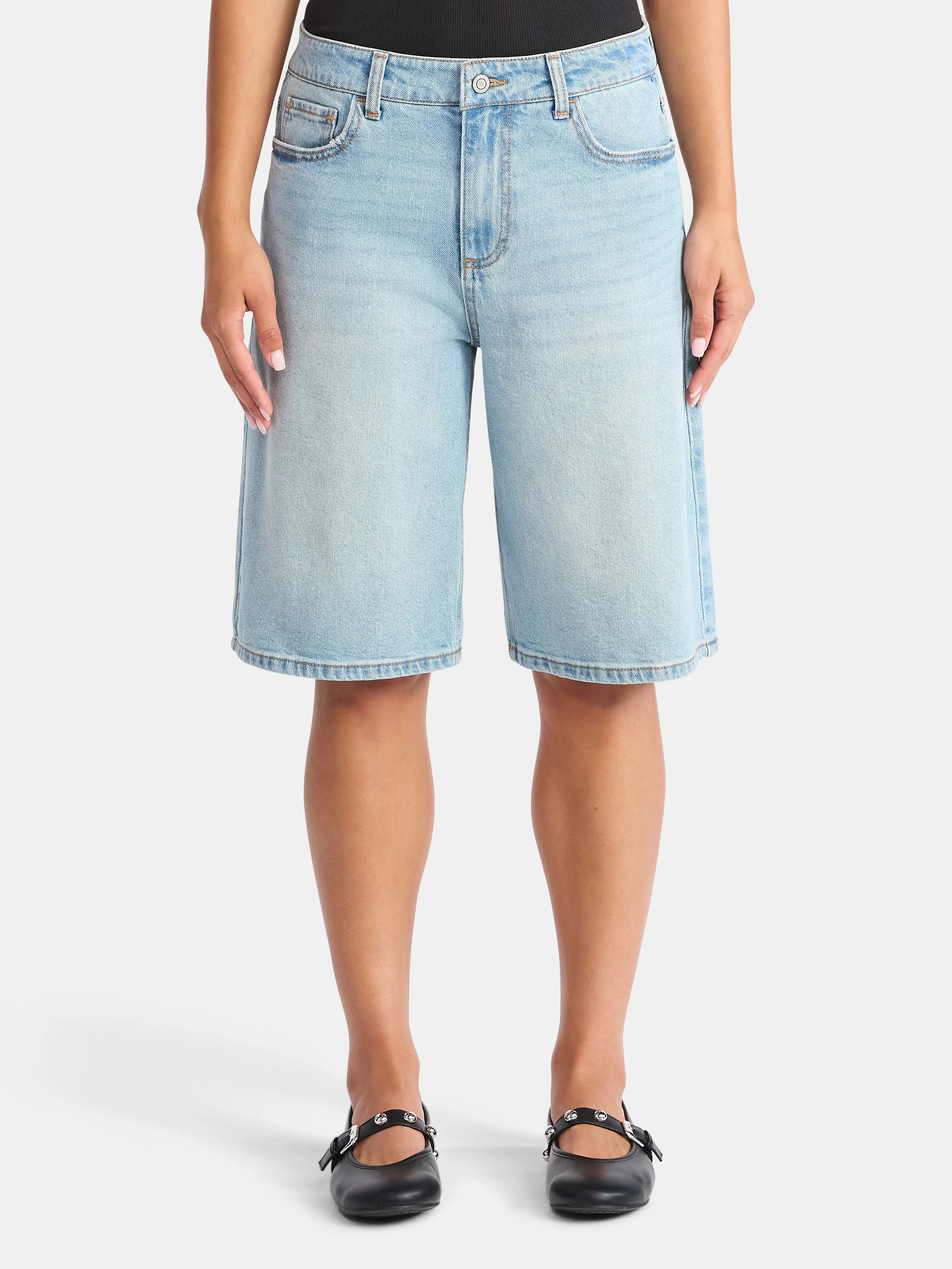 No Boundaries High-Rise Denim Jorts, 12" Inseam, Women's | Walmart (US)