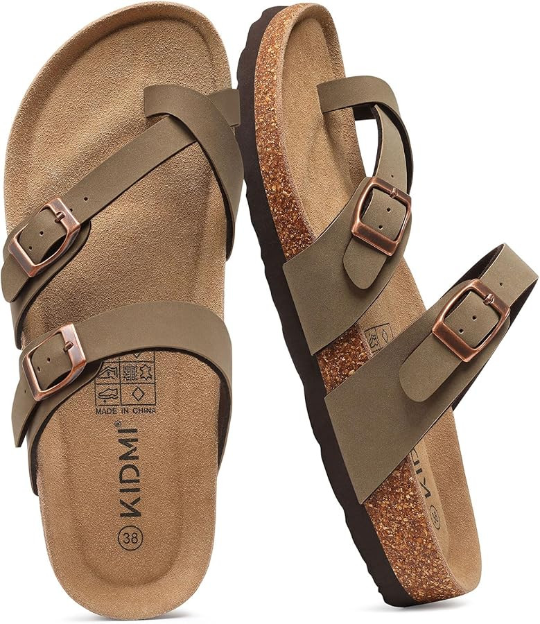 KIDMI Women's Cork Footbed Sandals, Comfortable Summer Slip-On Slides with Adjustable Buckle | Amazon (US)