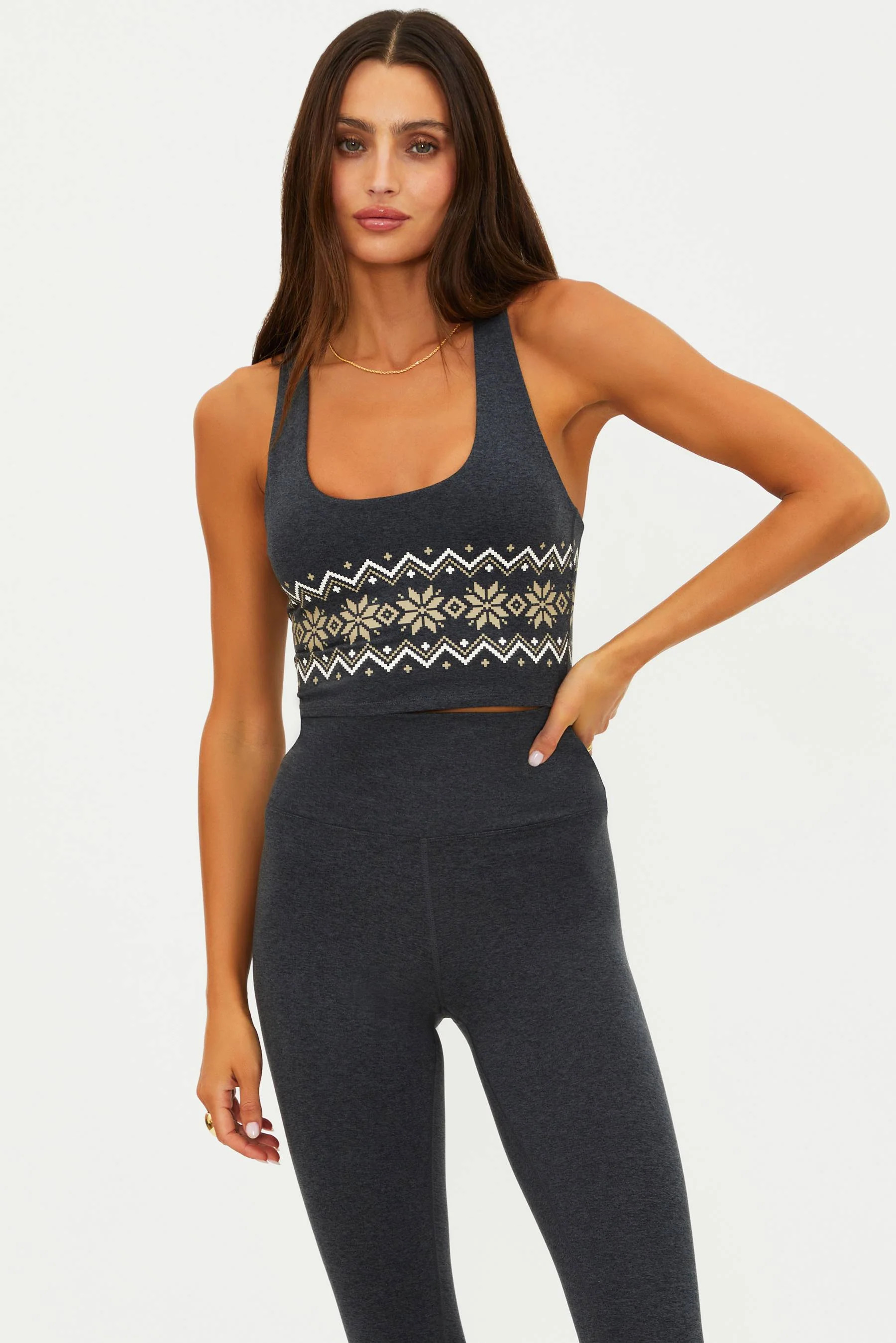 Yara Top Fairisle Charcoal Heather Soft Serve | Heather Gray Active Tank Top | Beach Riot | Beach Riot