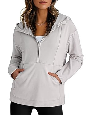 Dokotoo Hoodies for Women Soft Fleece Half Zip Up Hoodie Long Sleeve Casual Pullover Oversized Sw... | Amazon (US)