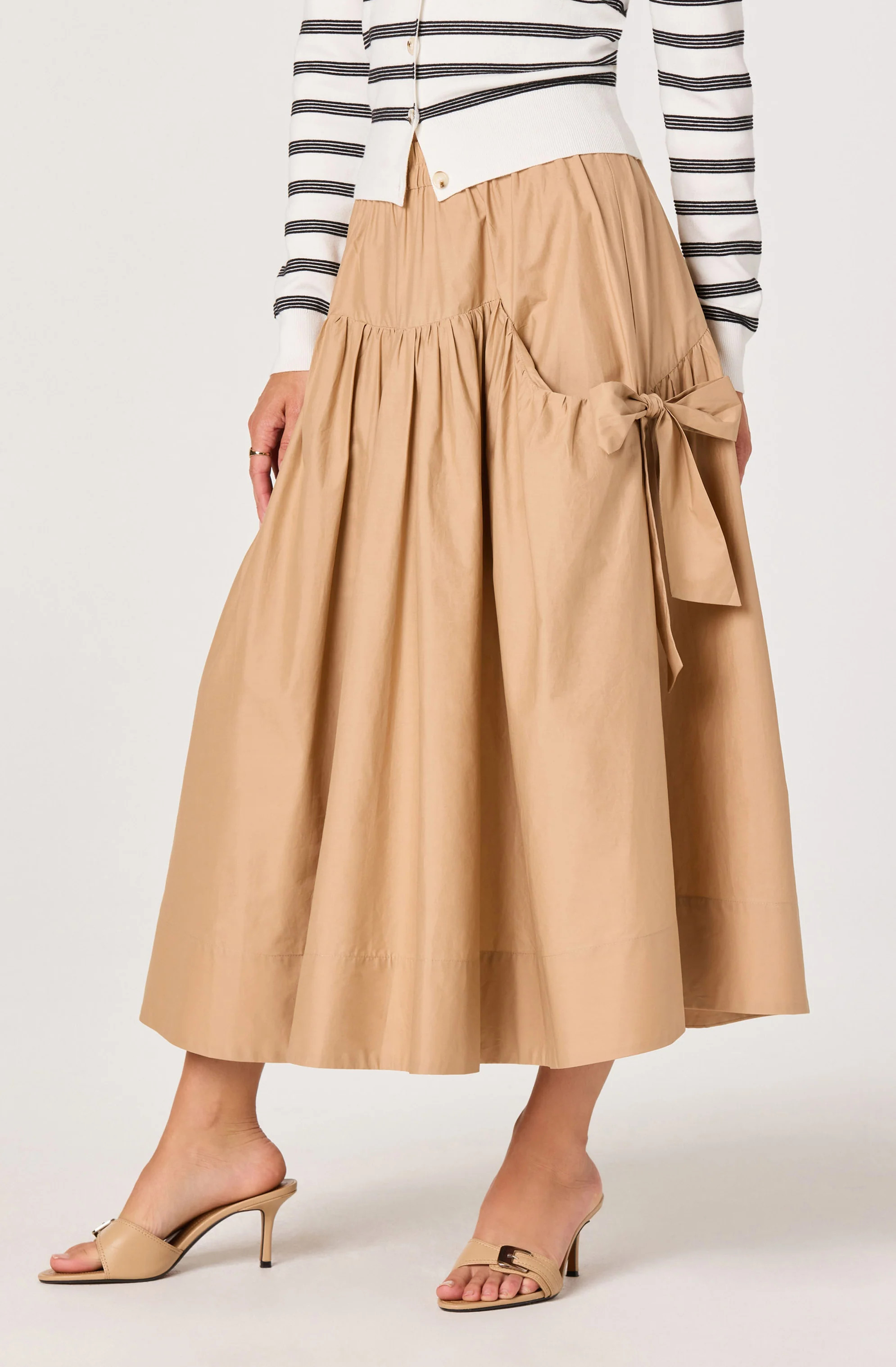 Lylah Bow Midi Skirt - Khaki / S | ASTR The Label (US)