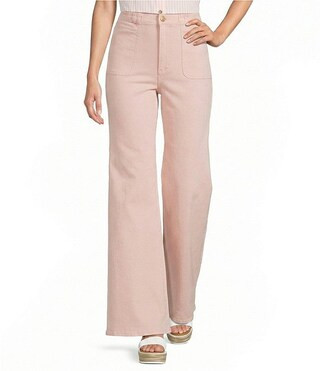 High Rise Lattice Pocket Wide Flare Leg Jeans | Dillard's