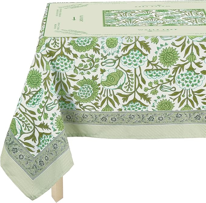 Mahjong Tablecloth 55" x 55" Polyester Indian Block Print Green Floral Flower Square Instructiona... | Amazon (US)