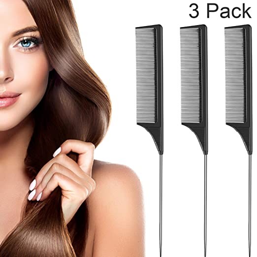 3 Pack Tail Comb Black Carbon Fiber and Stainless Steel Pintail and Heat Resistant Teasing Comb (... | Amazon (US)